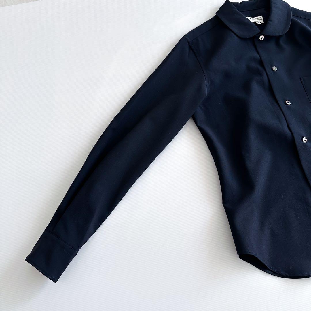 美品】ローブドシャンブル コムデギャルソン / ウール丸襟シャツ 紺 S