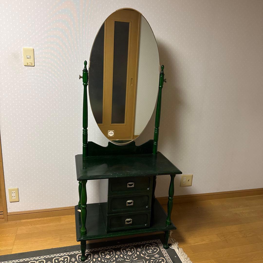 【ぐらつきなし ❗️】アンティーク 昭和レトロ 木製 ドレッサー 鏡台 昭和初期 アンティーク 彫刻入りドレッサー