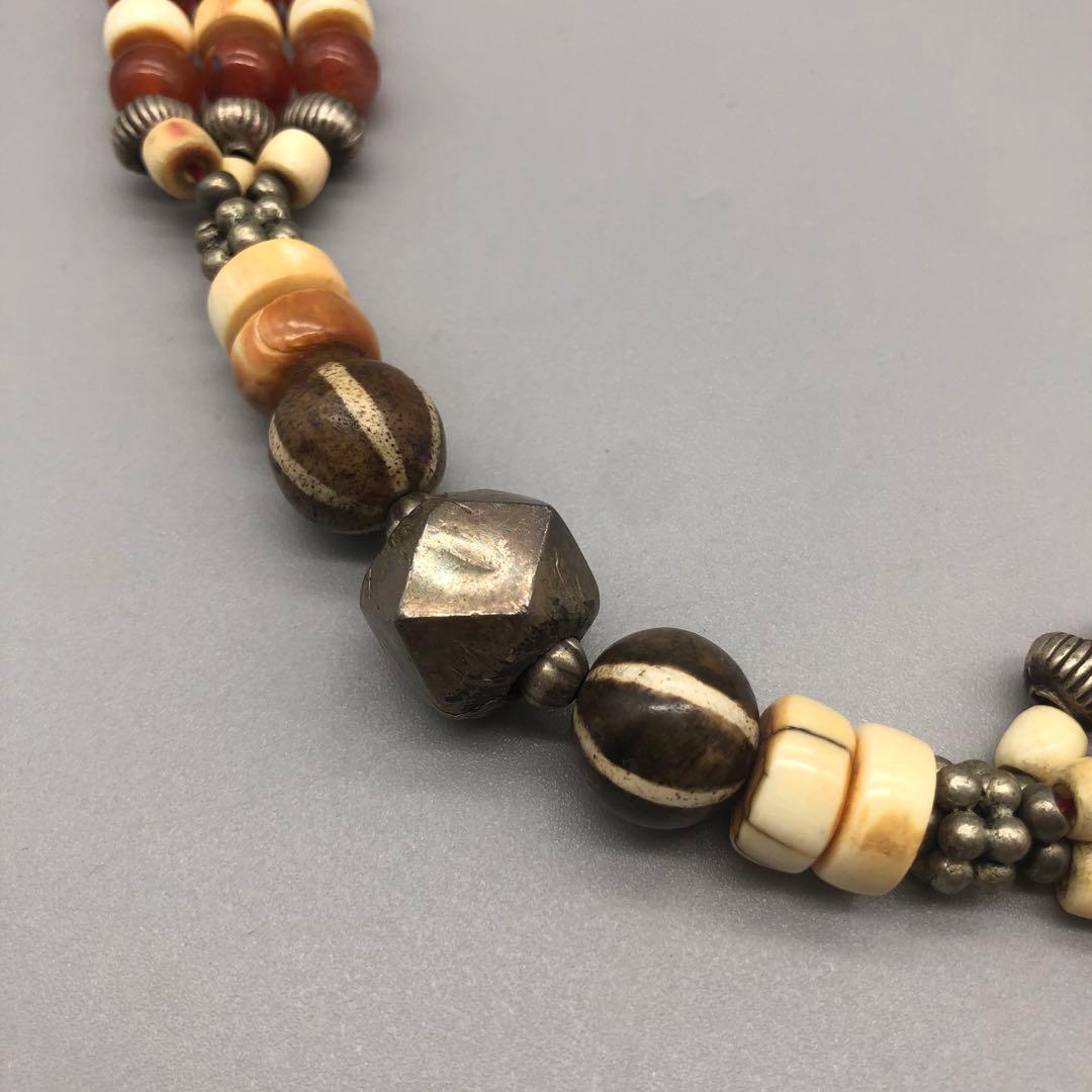 ボーン金属天然石ビーズビンテージボヘミアンエスニックネックレス伝統