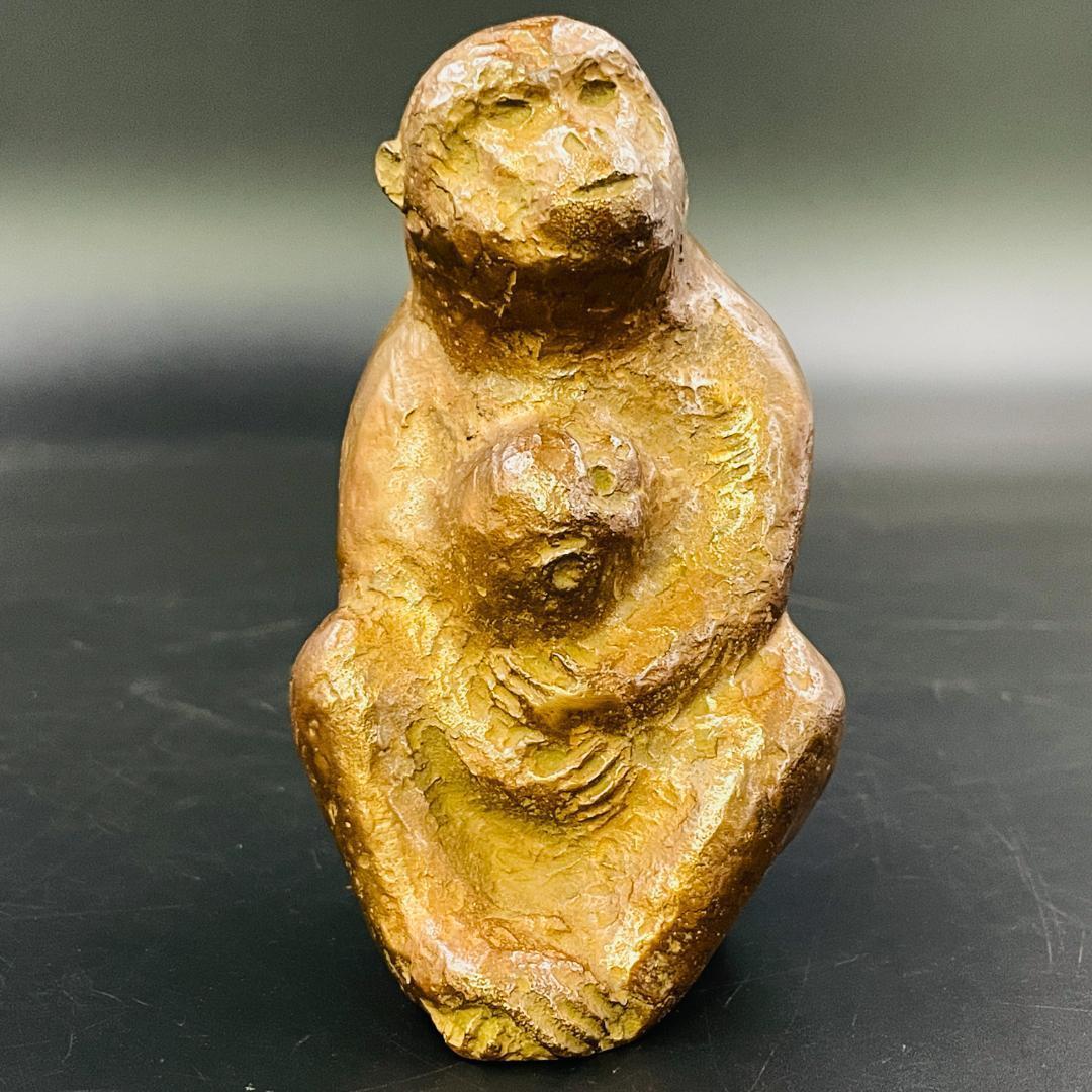 ブロンズ彫刻 猿と牛セット 大刻印 置物 彫像 金属製 美術工芸品 鋳造