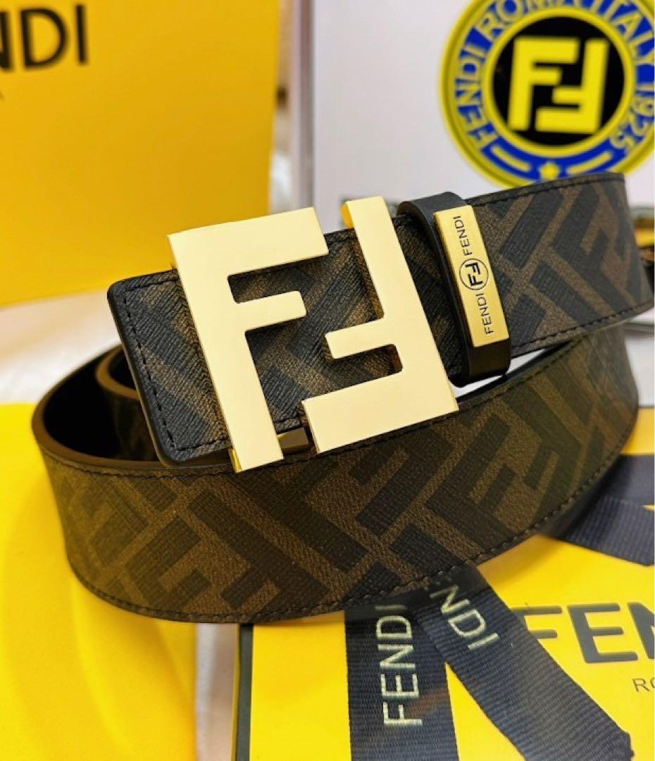FENDI ズッカ柄 レザーベルト FFバックル ゴールド金具 箱付き - メルカリ