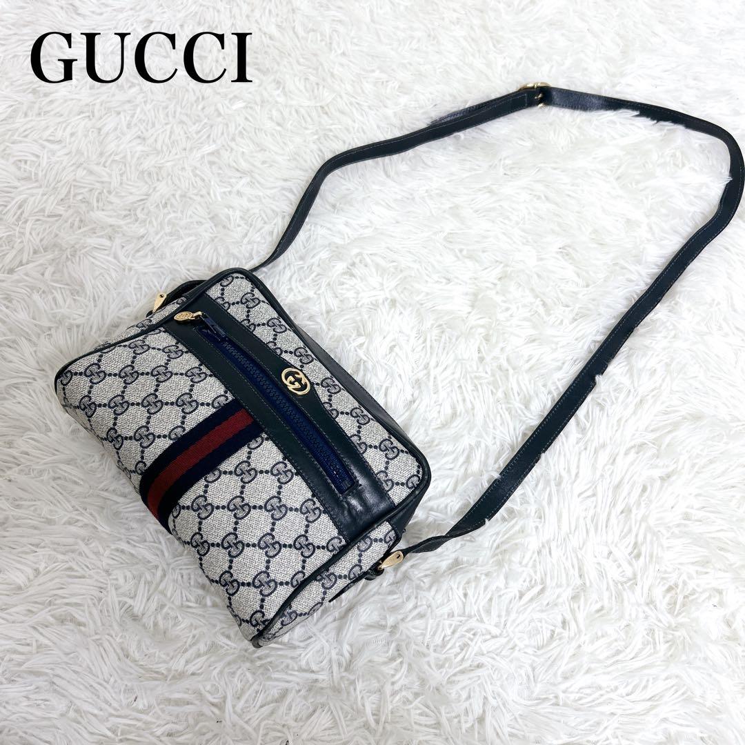 極美品 グッチ PVC ショルダーバッグ シェリーライン GG柄 ファスナー