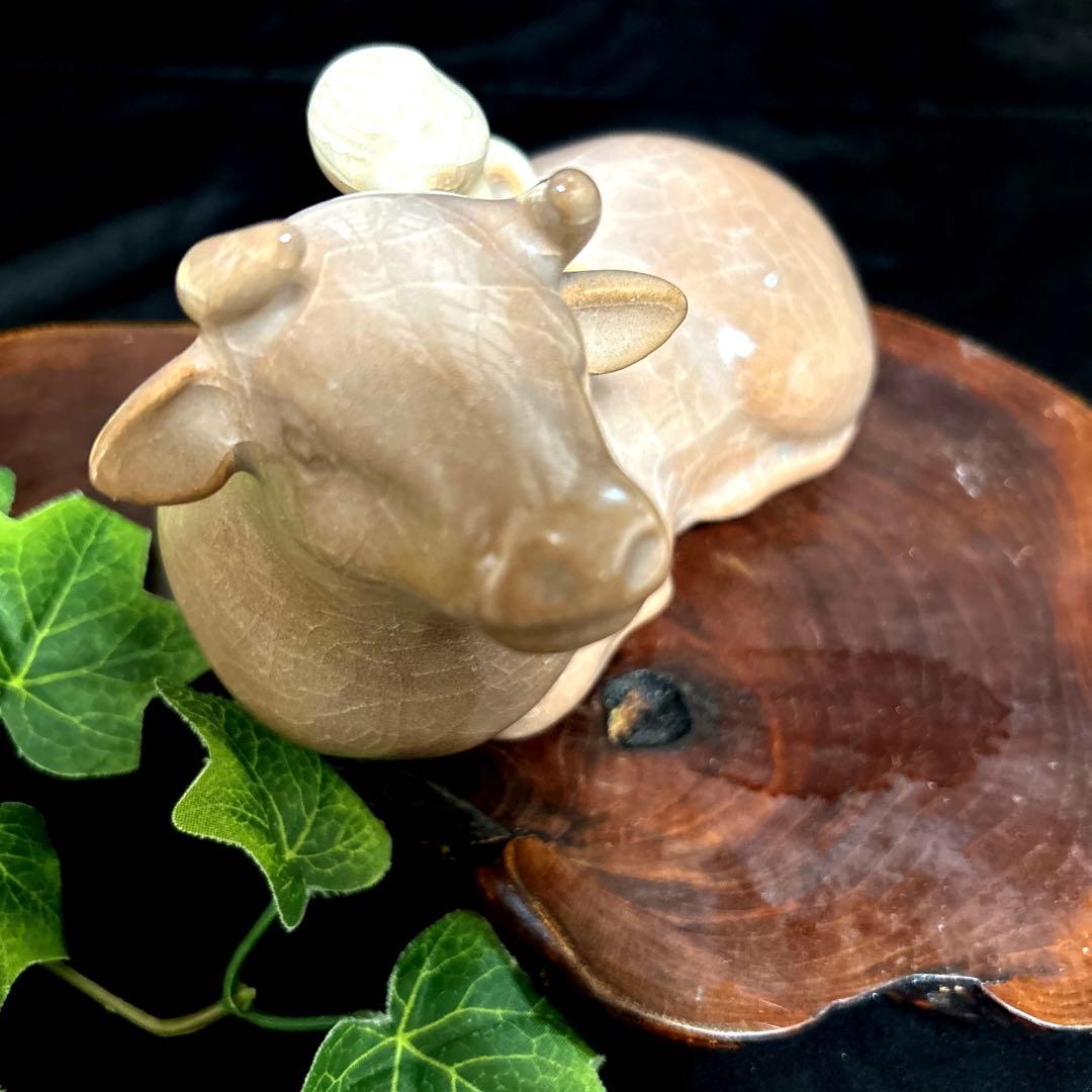 新品 骨董品 清水焼 京焼 西川實 深草窯 童牛 置物 インテリア