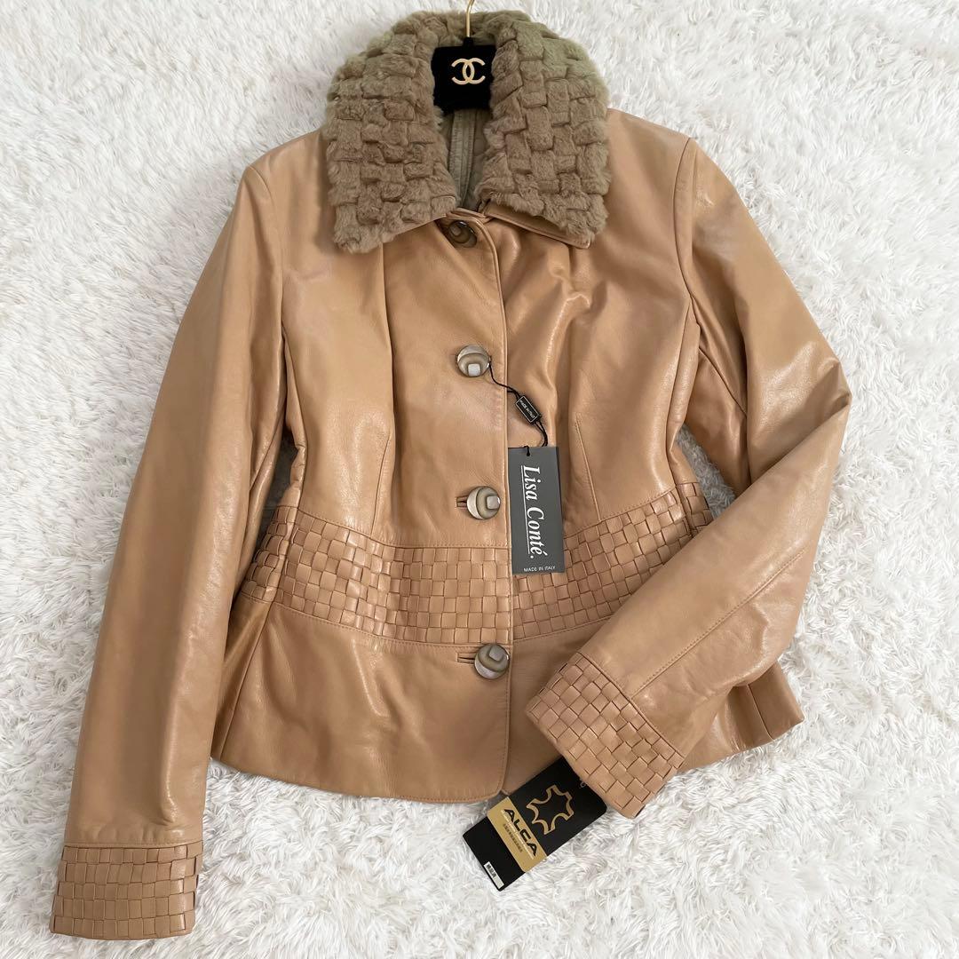 イタリア製 未使用 タグ付き リサコンテ ラムレザージャケット ライナー付き イタリアラムレザー ライダースジャケット シングル レディース 7F