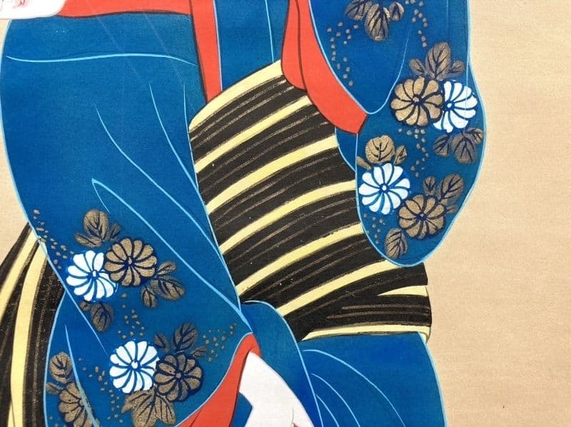 勝川春扇／2代目勝川春好 勝川春英師事「美人画」掛軸 絹本：江戸時代