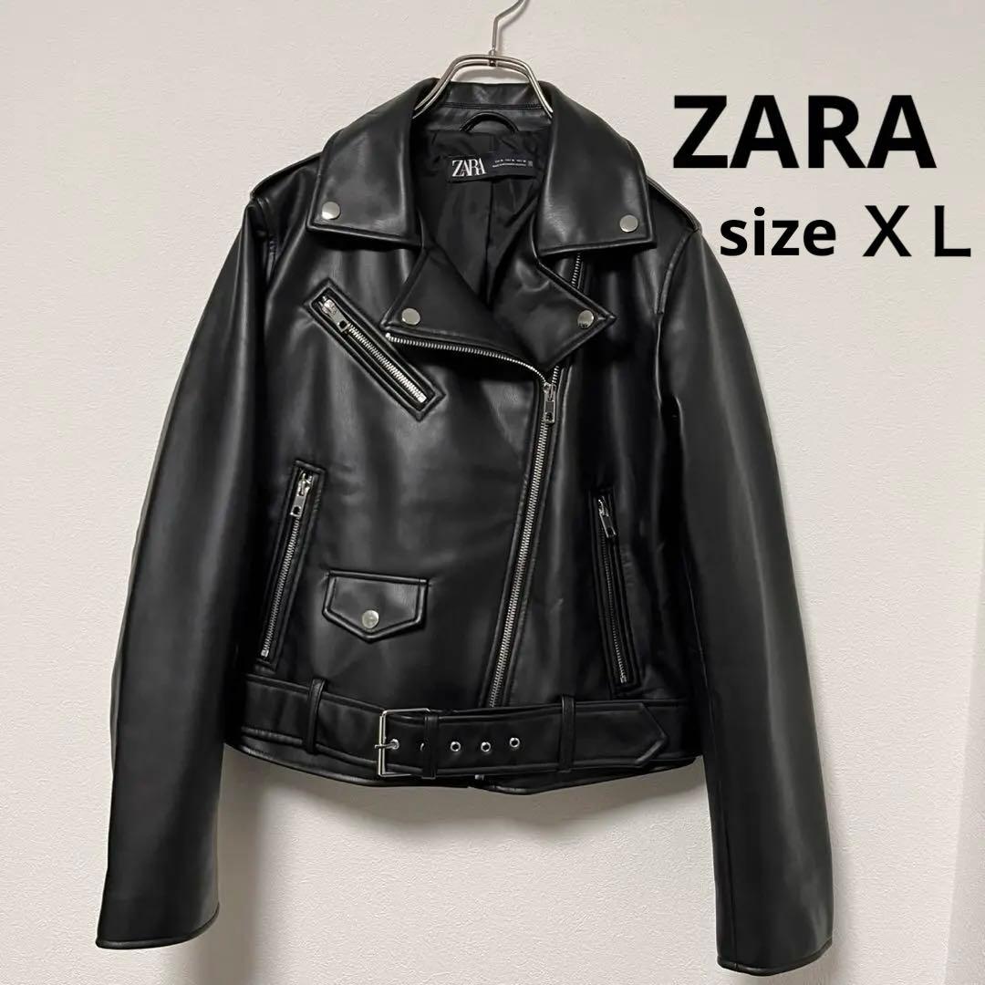 ZARA ブラック フェイクレザーライダースジャケット XL - メルカリ