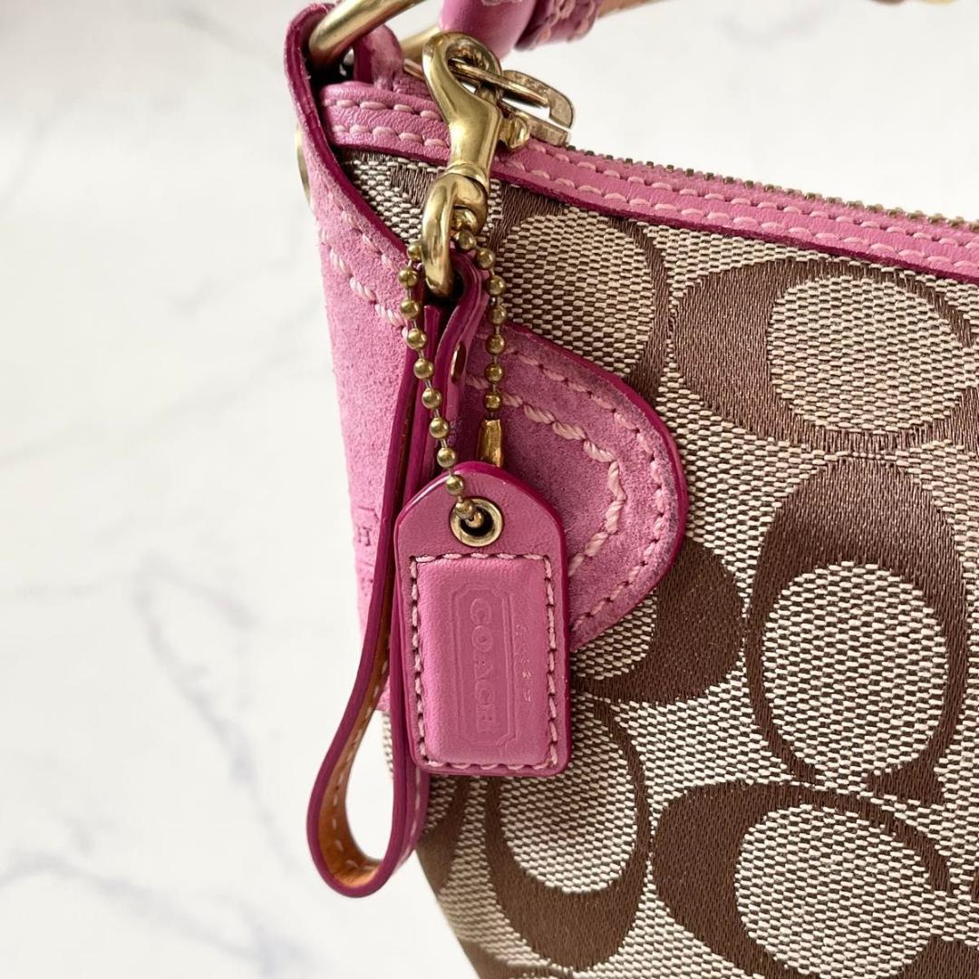 コーチ シグネチャー ワンショルダー キャンバス スエード ベージュ