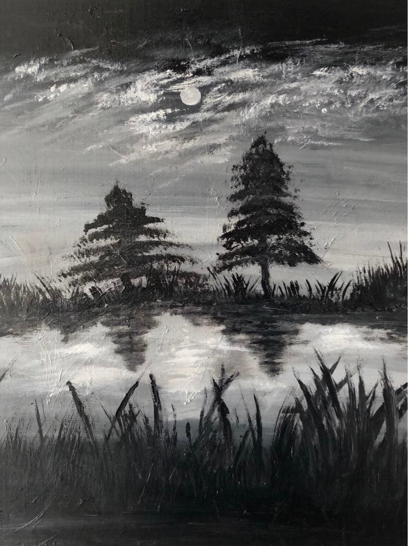 モノクロ 油絵 原画 風景画 オリジナル 大きな絵 - メルカリ