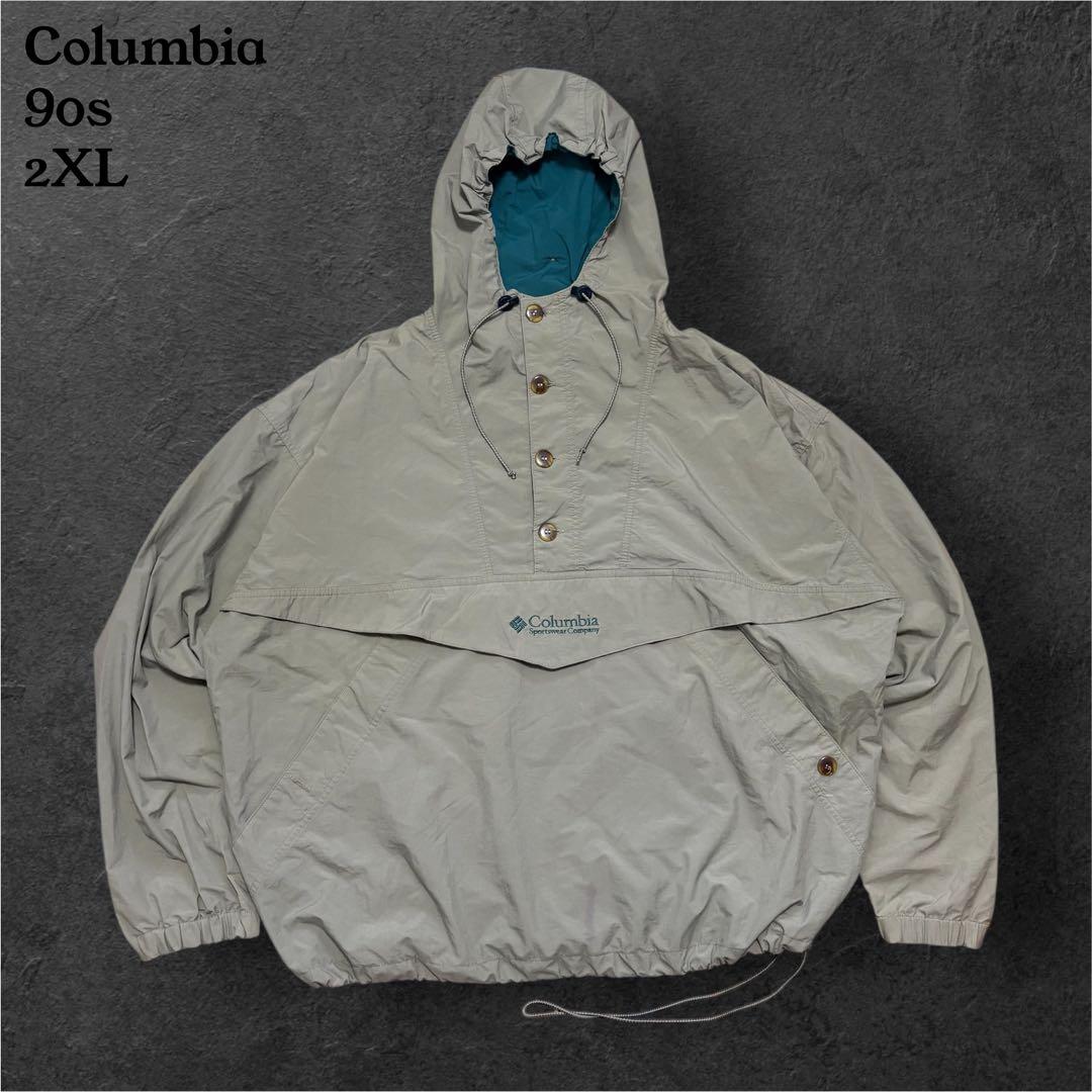 90sColumbiaコロンビアナイロンアノラックジャケットアウトドア2XL古着 80s 90s コロンビア スキーアノラック XL ネオンカラー Columbia