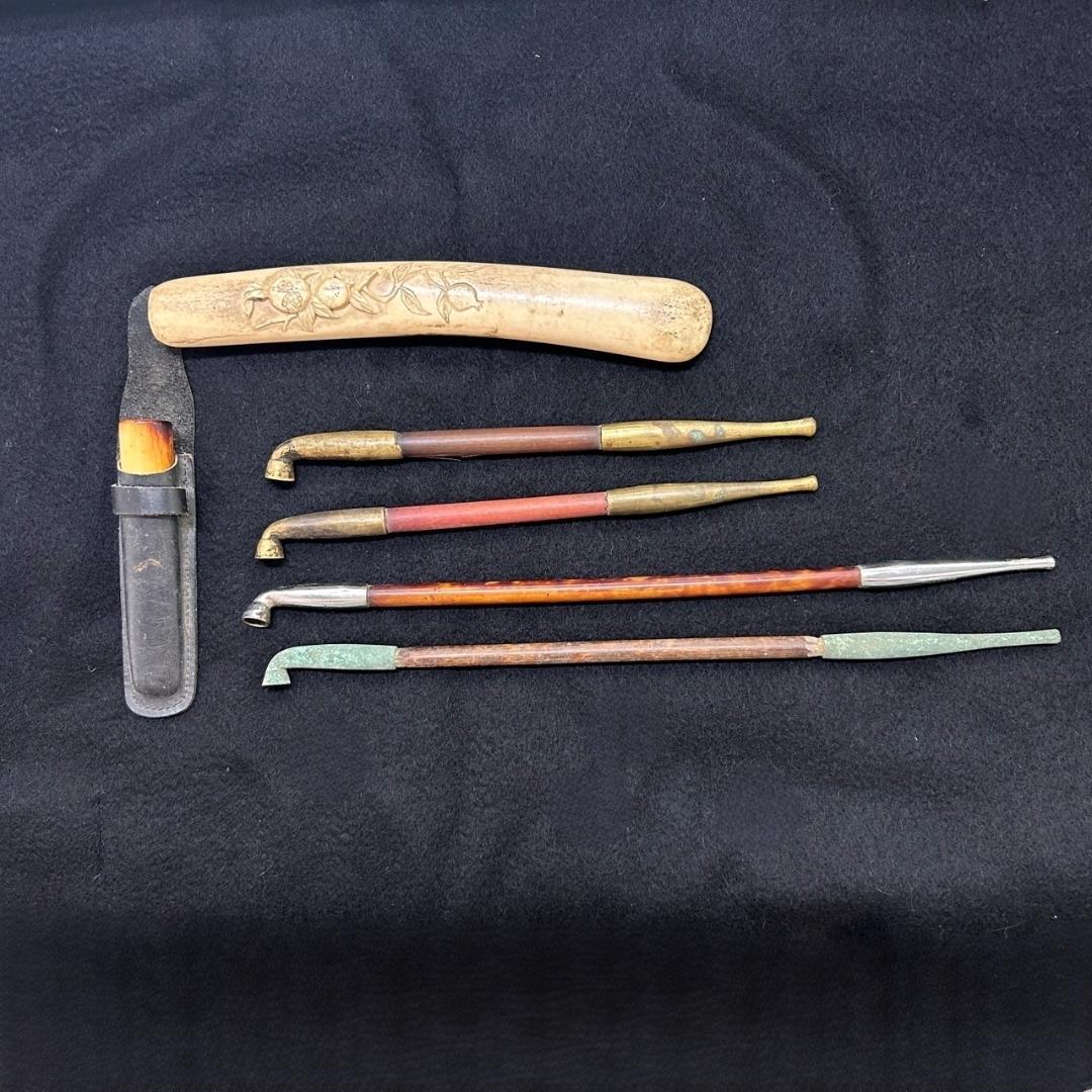 アンティーク 煙管 キセルセット 骨彫刻 革ケース 真鍮製 レトロ 喫煙具 アンティーク 煙管 キセルセット 骨彫刻 革ケース 真鍮製 レトロ 喫煙具