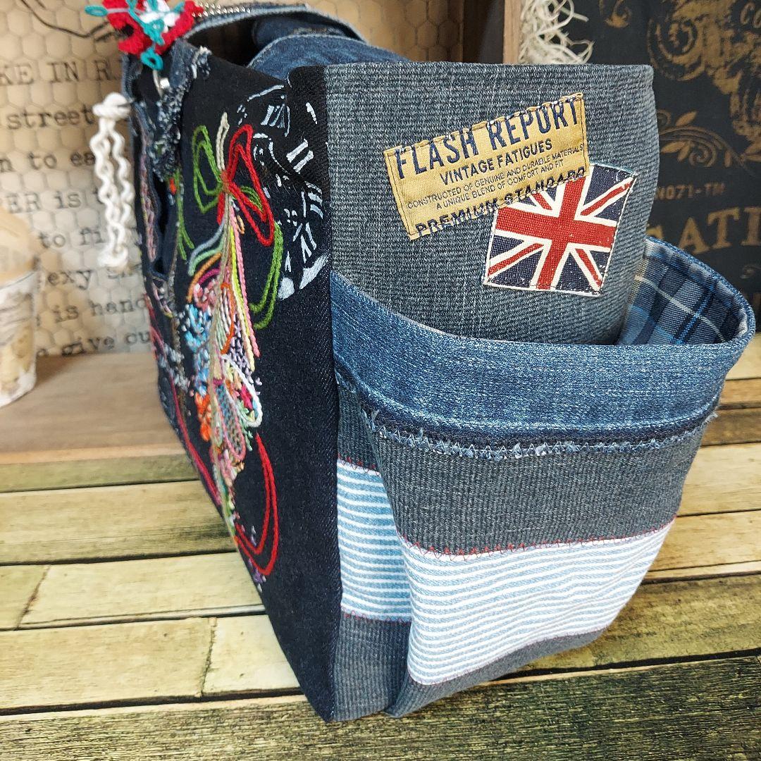 Kal様専用】大きな刺繍デニムバック No.651 デニムリメイク 特大バック