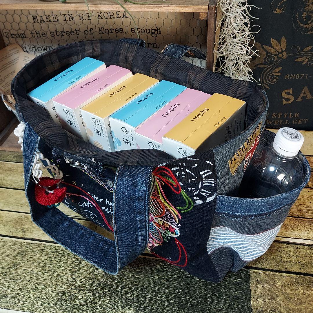 Kal様専用】大きな刺繍デニムバック No.651 デニムリメイク 特大バック