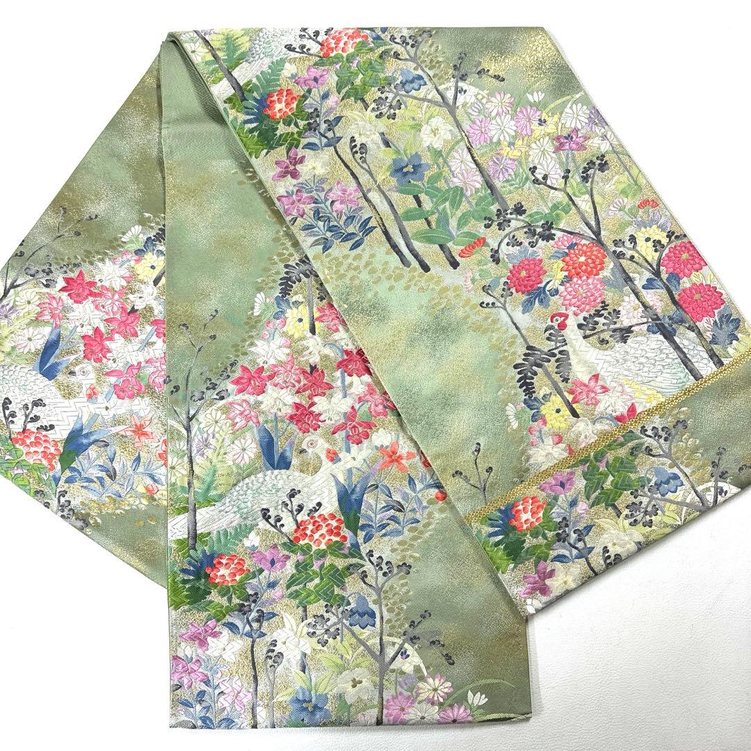 帯6586 ○となみ織物謹製 本加賀友禅作家 百貫華峰 高級 正絹 六通