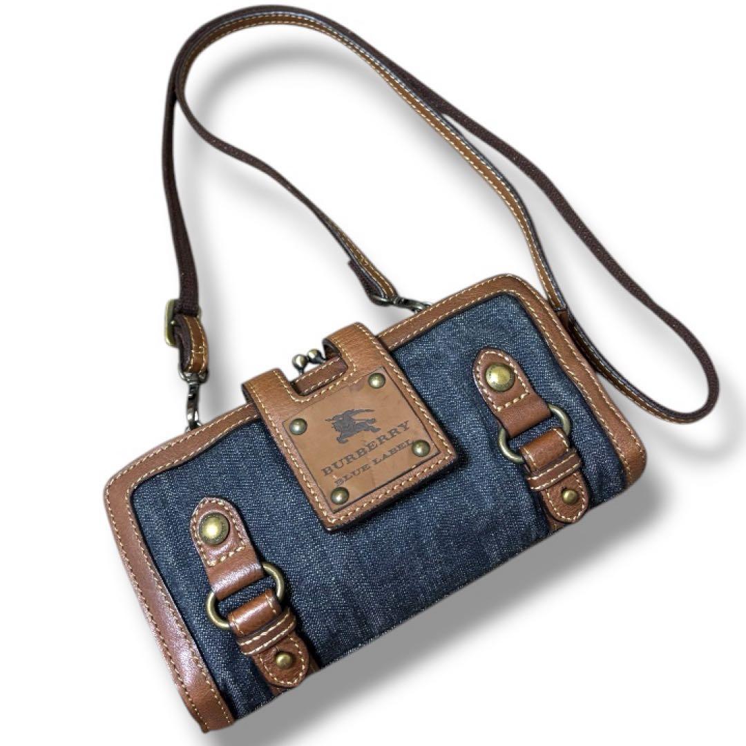 極美品】バーバリーブルーレーベル☆がま口☆デニム☆本革☆ショルダー