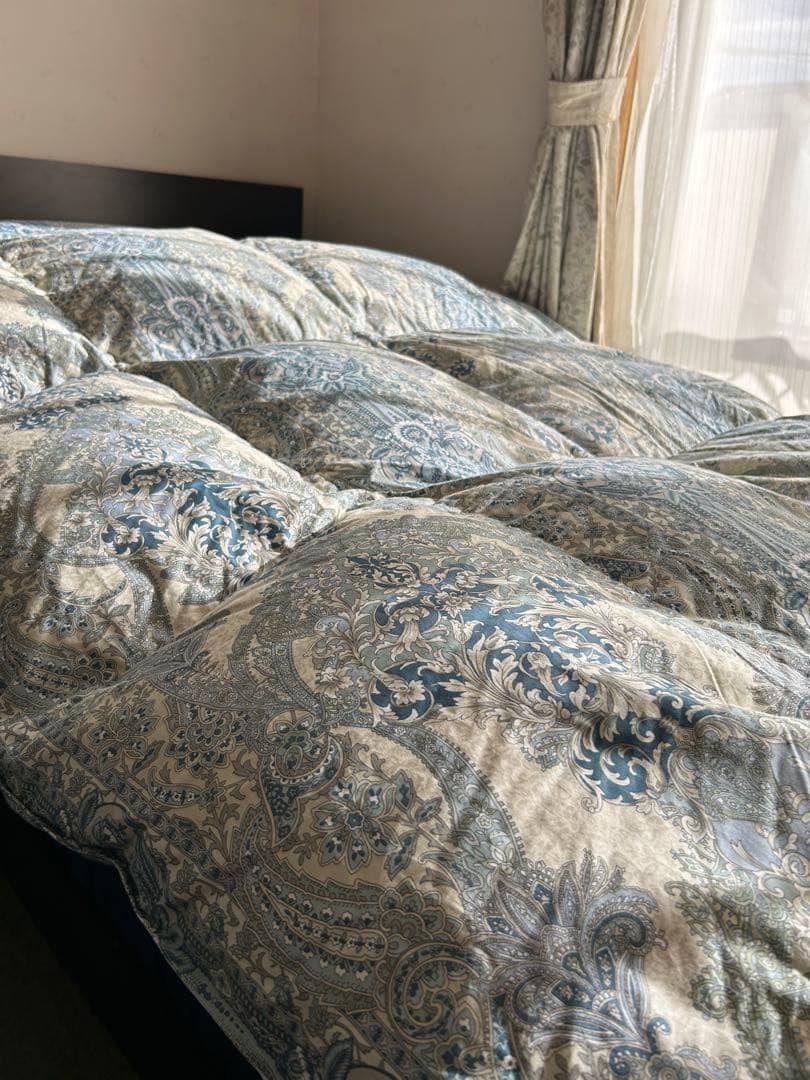 羽毛掛布団プレミアムダウンウォッシュ方式リフォーム1.4㎏ブルー花150×210 1405-3002-1-2.jpg