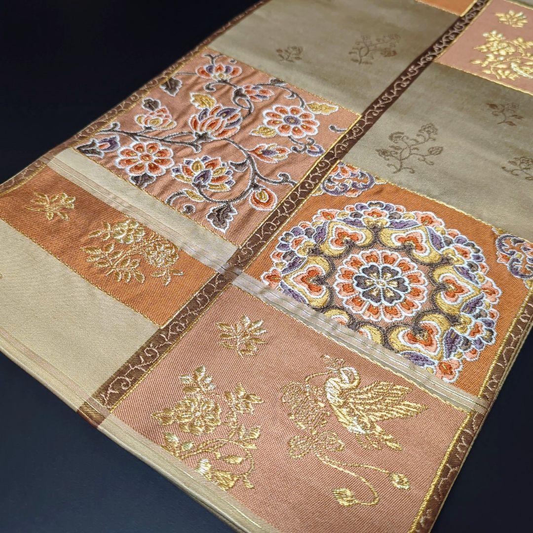 H-602 袋帯 正絹 六通 金糸 花喰鳥 華文 植物文様 - メルカリ