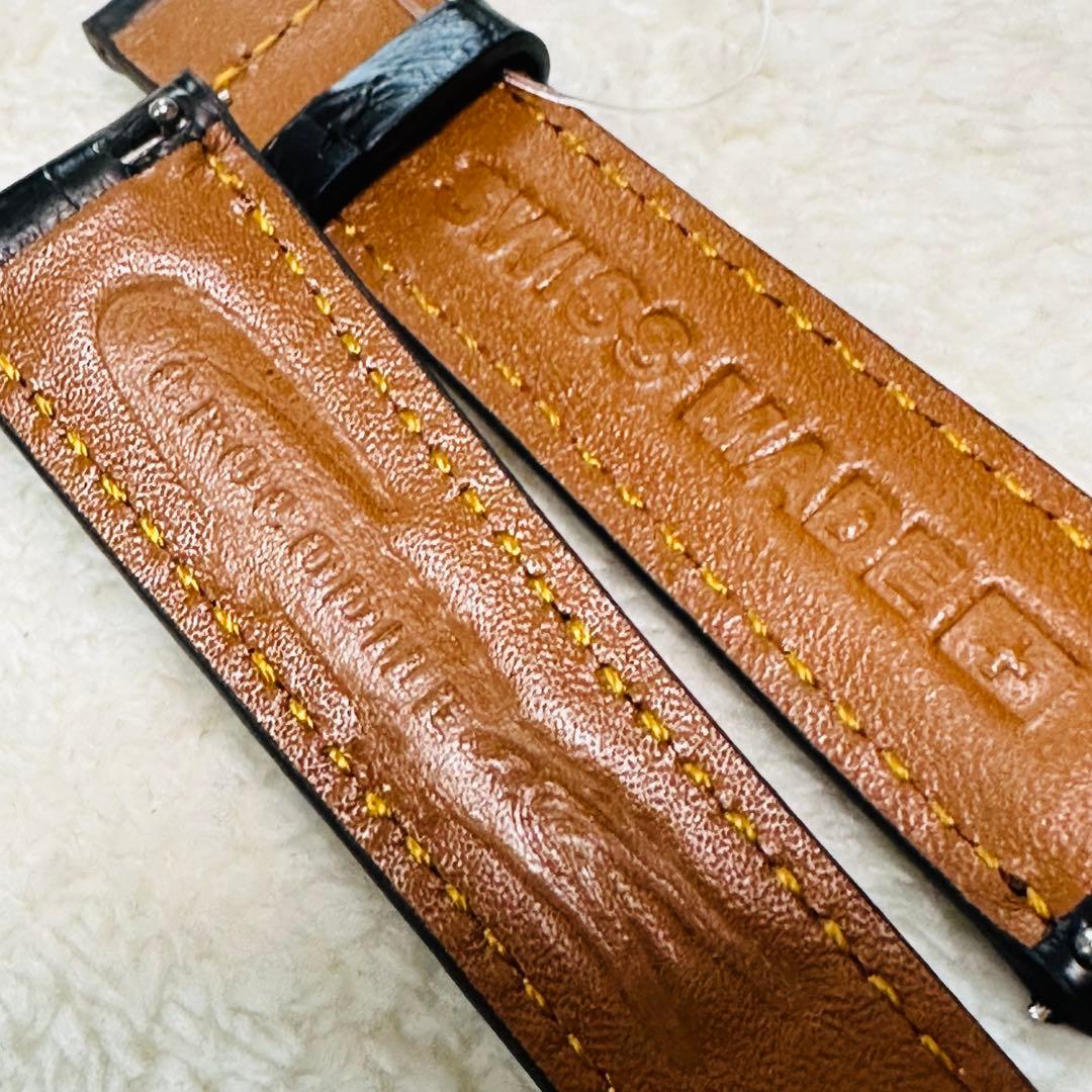 2004#19mm-16mmブラック☆本物クロコダイル腕時計用ベルト☆スイス製