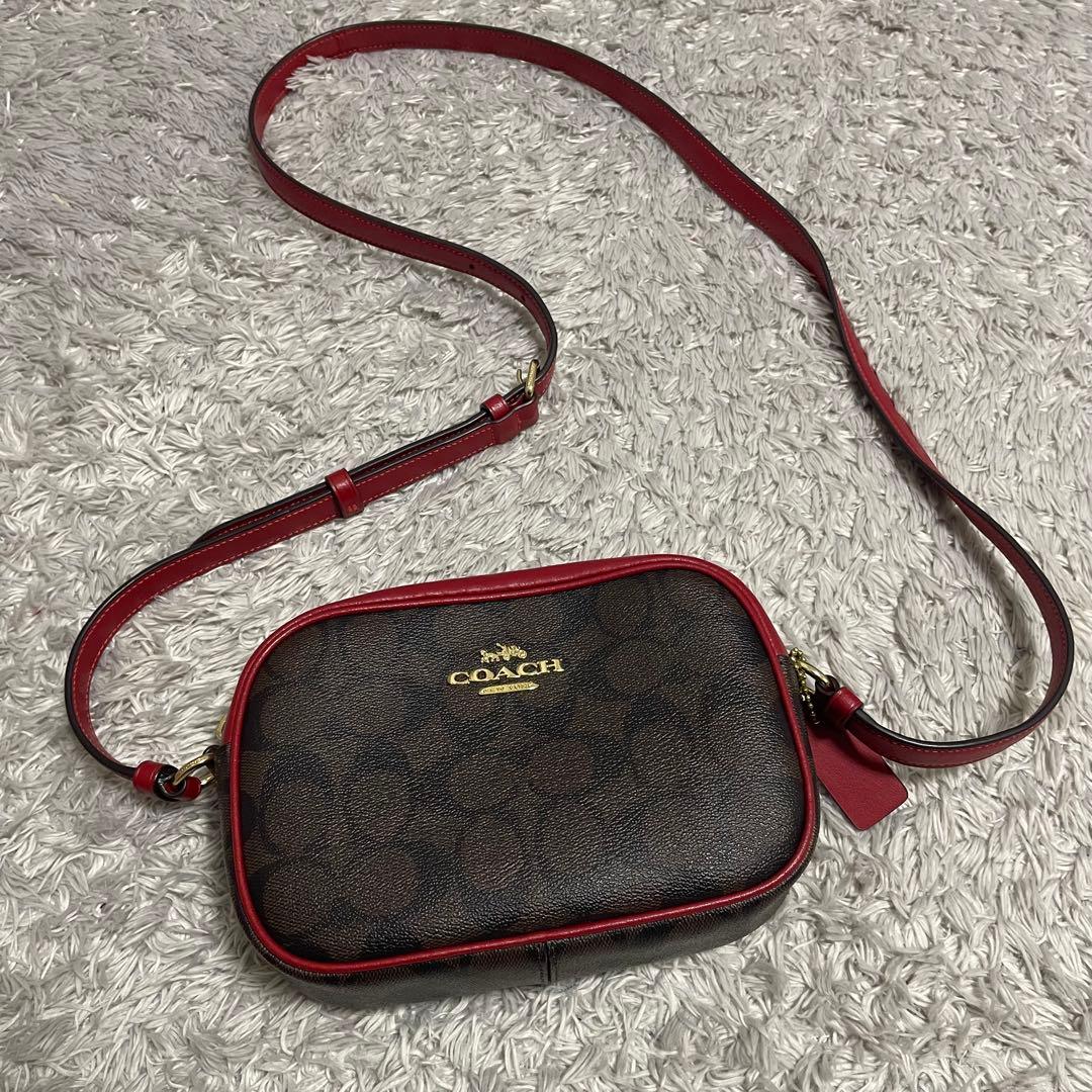 極美品 コーチ COACH ショルダーバッグ シグネチャー ブラウン×レッド
