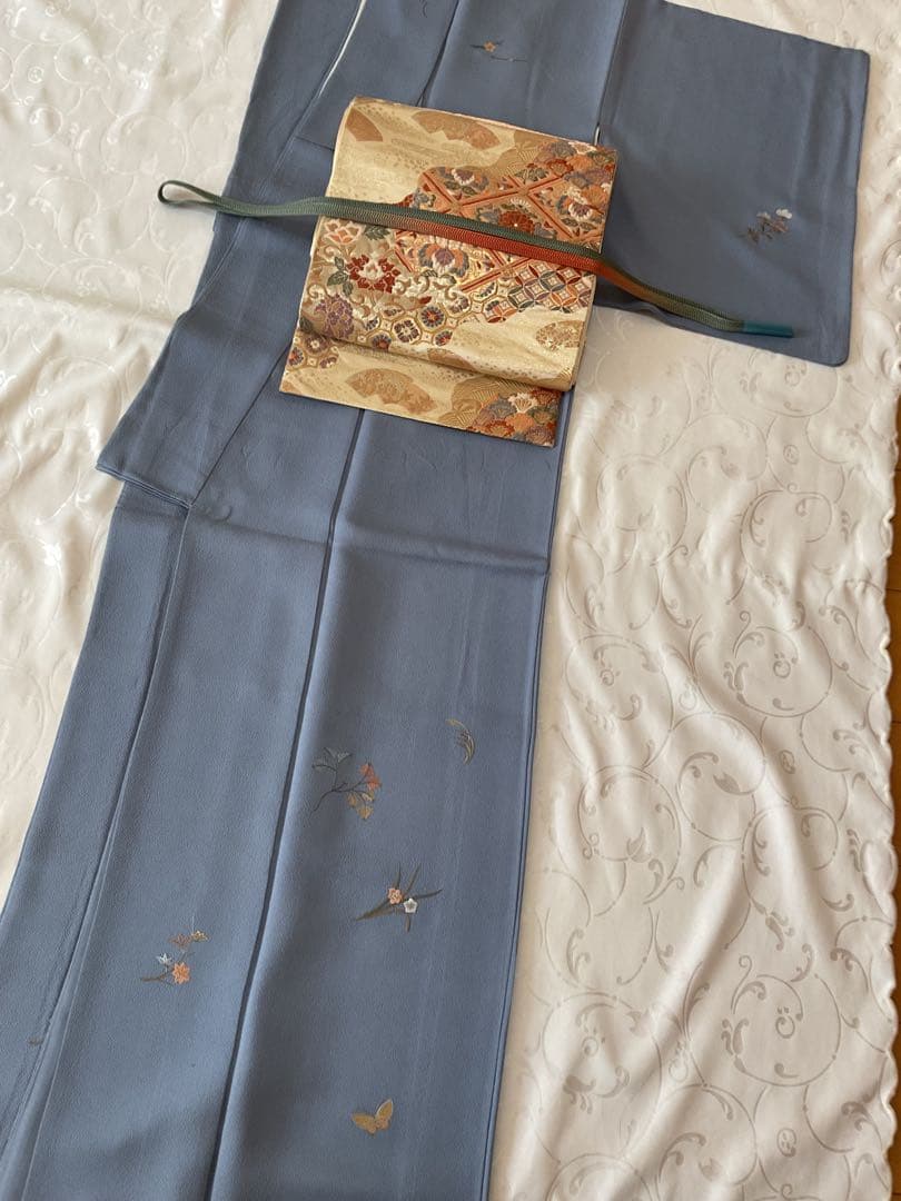 付下げ フルセット 縫紋付 丸に橘 正絹 六通柄袋帯 帯揚げ 帯締め