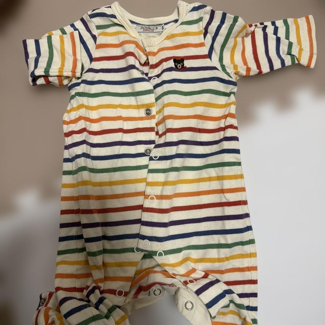 DOUBLE.B ストライプロンパース 70 ミキハウス - メルカリ