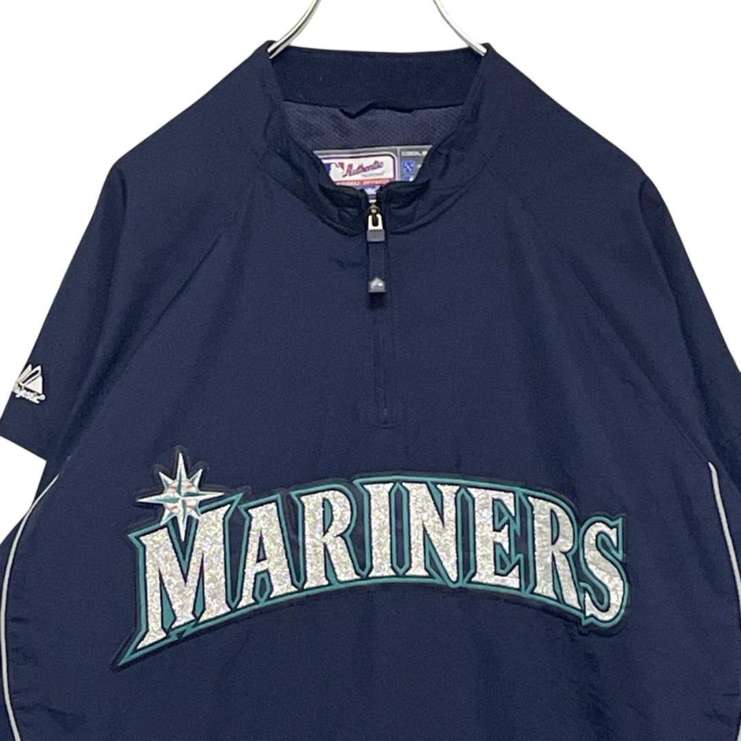 MLB マリナーズ Majestic ナイロンジャケット 刺繍ロゴ XL相当 紺
