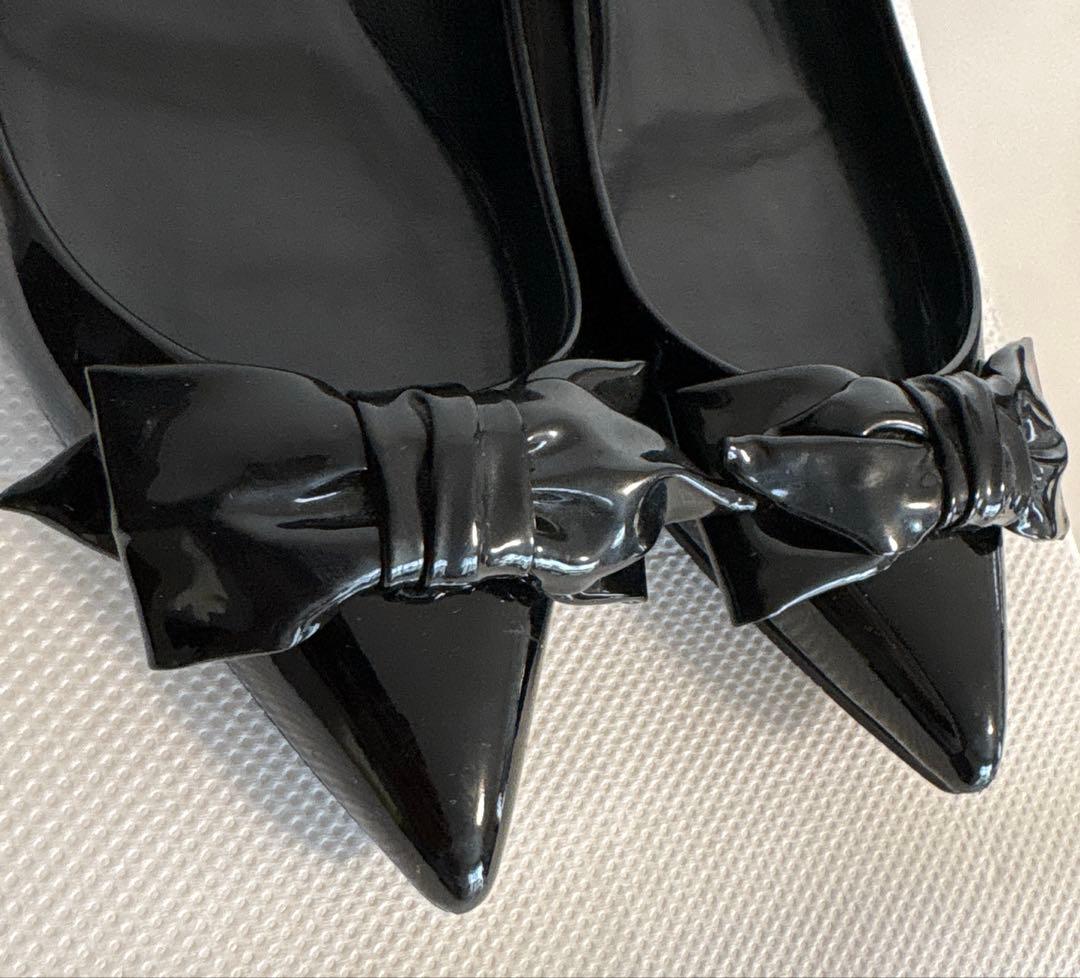 GUCCI ポインテッドトゥリボンパンプス バレエシューズ 37.5 黒 グッチ