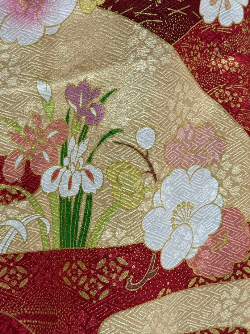 三越取扱 吉澤織物 [田中優子の世界]振袖 未仕立 定価70万 正絹 赤地