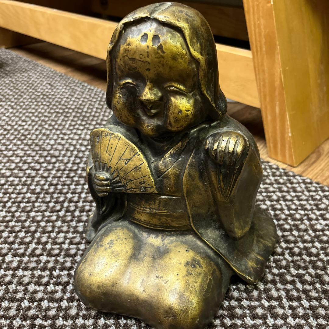 お多福 縁起物 銅製春画 明治時代 置物 細工物 置物 お多福人形