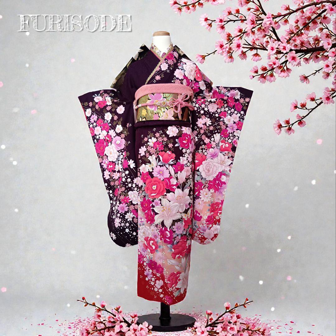 成人式　振袖フルセット　紫　卒業式　前撮り　週末SALE f8022200r2】【レンタル】【成人式】振袖 フルセット Lサイズ 紫系