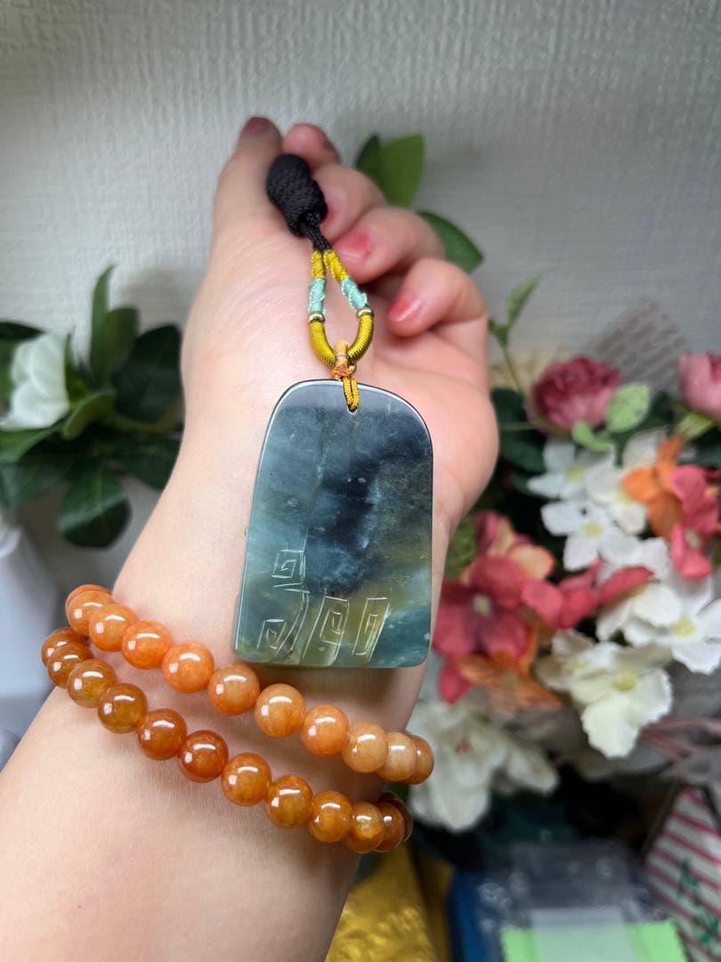 激レア 本翡翠 ミャンマー産青水翡翠 覇王貔貅 置物 ネックレス 鑑定書