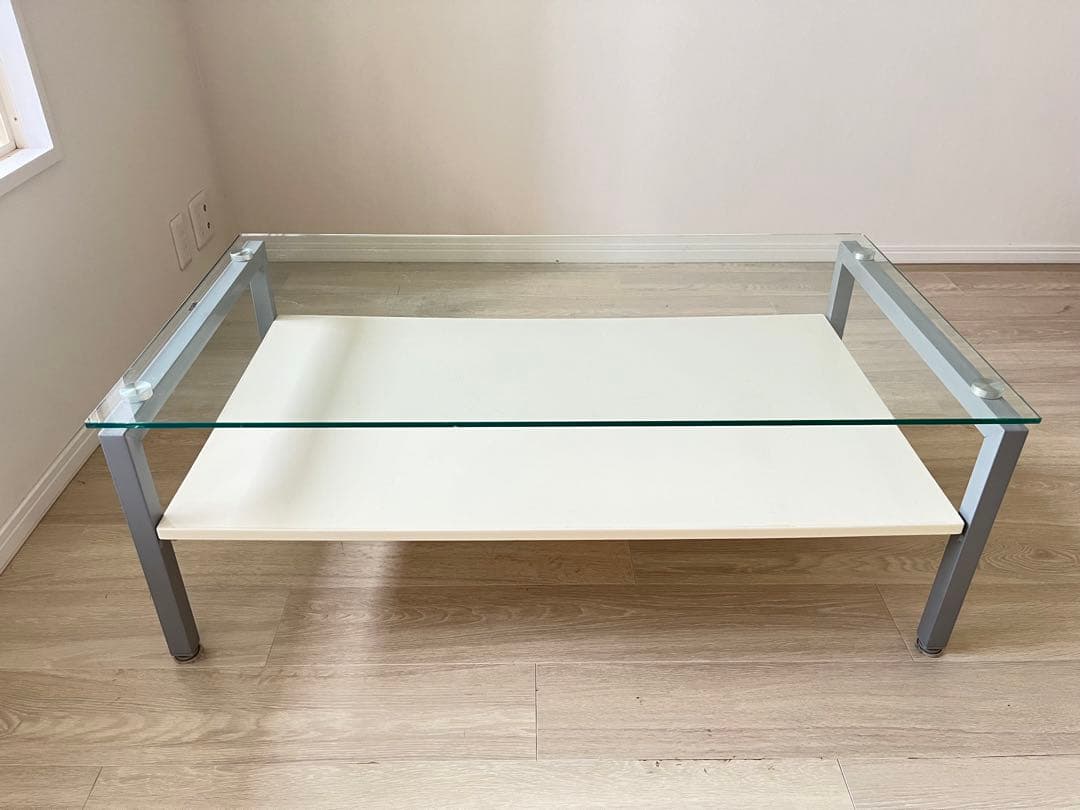 値下げ‼︎ 【送料込み】ローテーブル　ガラス天板 ケイ・ローテーブル (ヒヤシンス)～収納付き～涼しげなガラス天板と