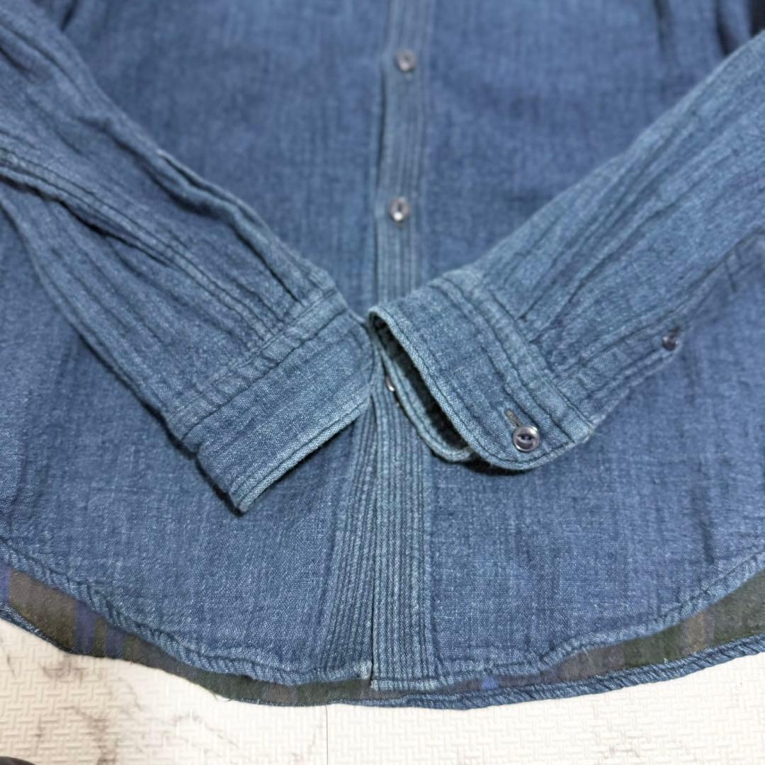 極美品】45R インディゴ染め デニムシャツ コットン100%R刺繍