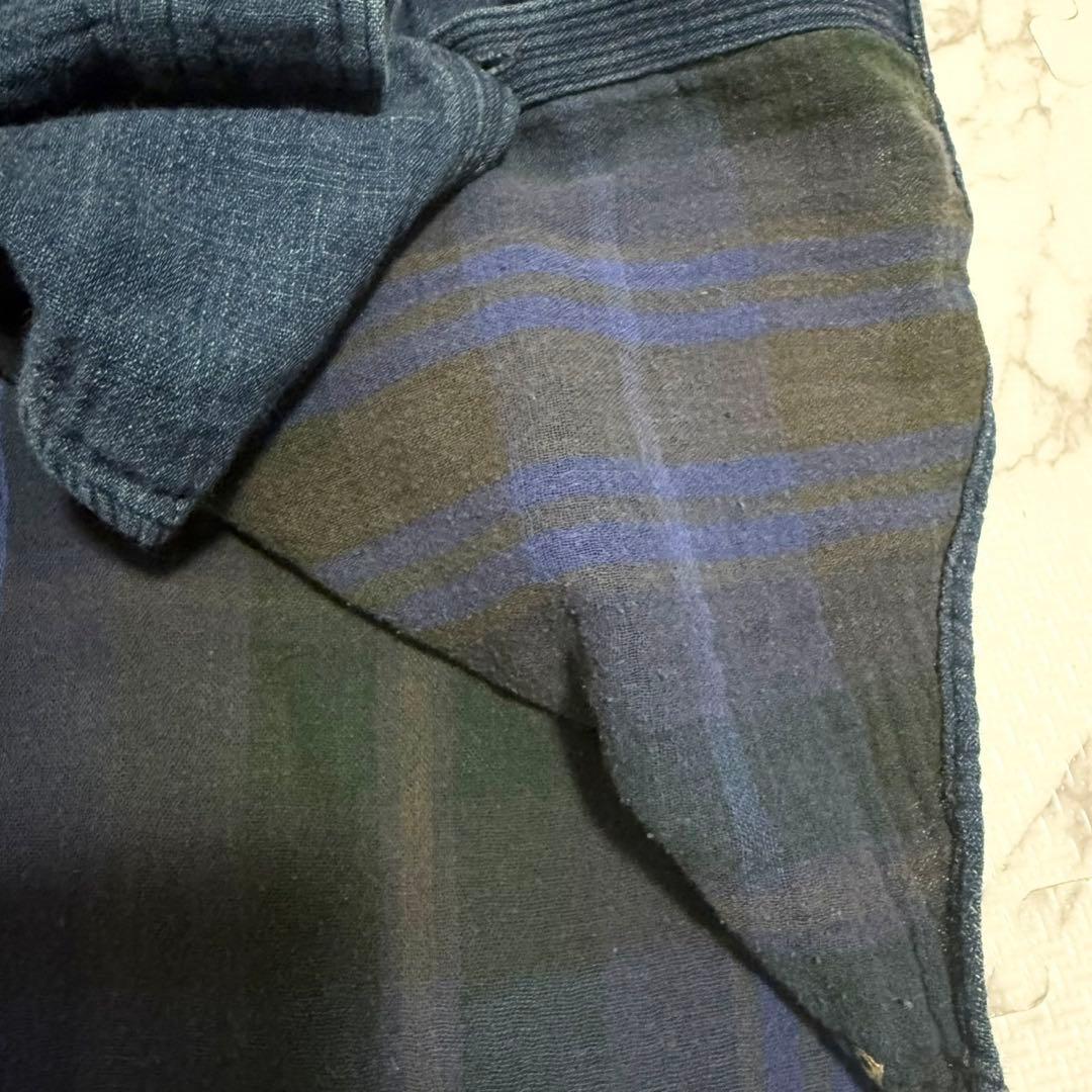 極美品】45R インディゴ染め デニムシャツ コットン100%R刺繍