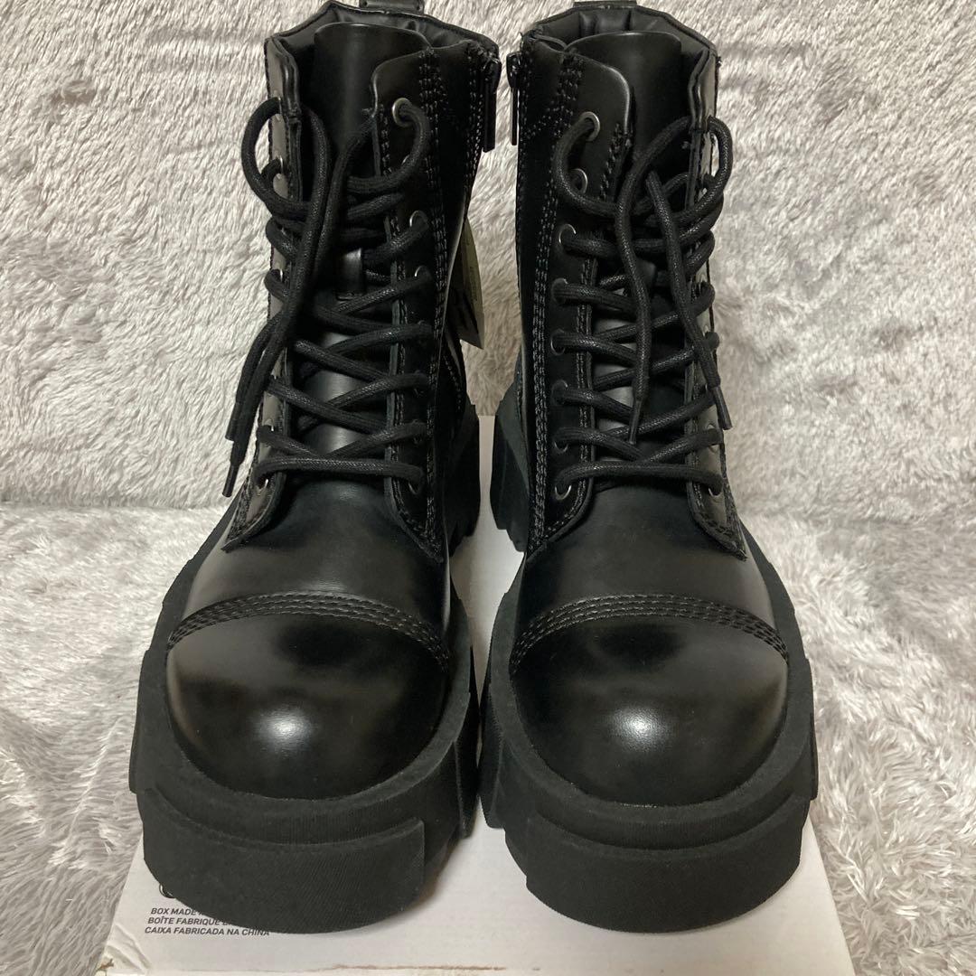 zara ザラ トラックソール 厚底レースアップブーツ ブラック