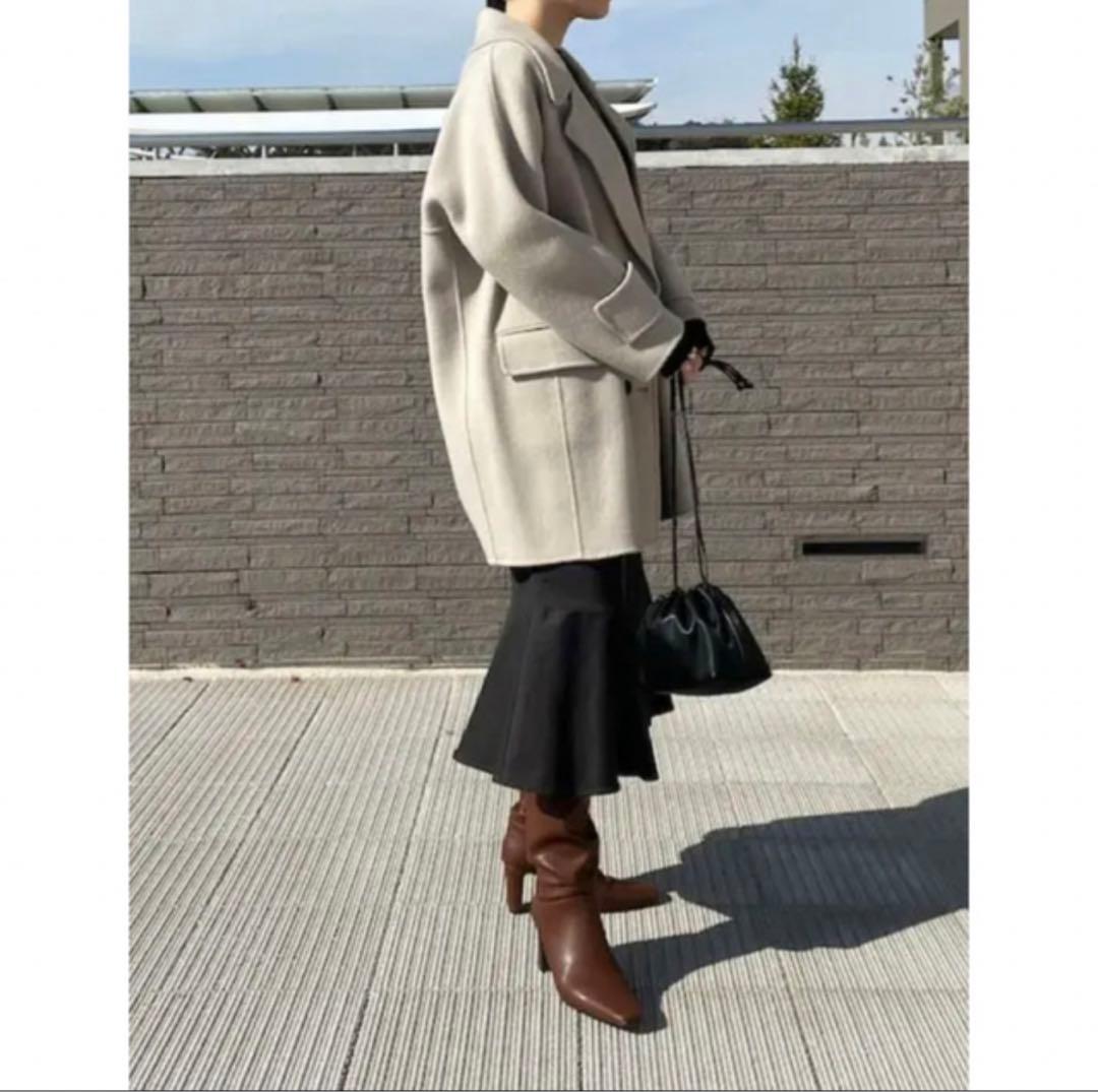 最終価格】Mila Owen フラップポケットハーフ丈コクーン接結コート