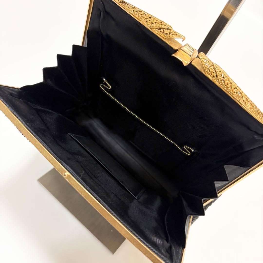 美品 柏ビーズ ハンドバッグ 和装バッグ 総ビーズ がま口 ゴールド金具