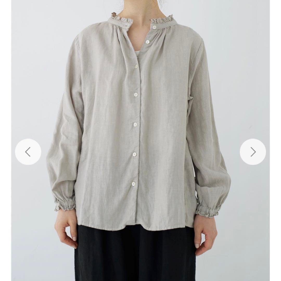 nestrobe ネストローブ リネンスタンドフリルブラウス ライトグレー