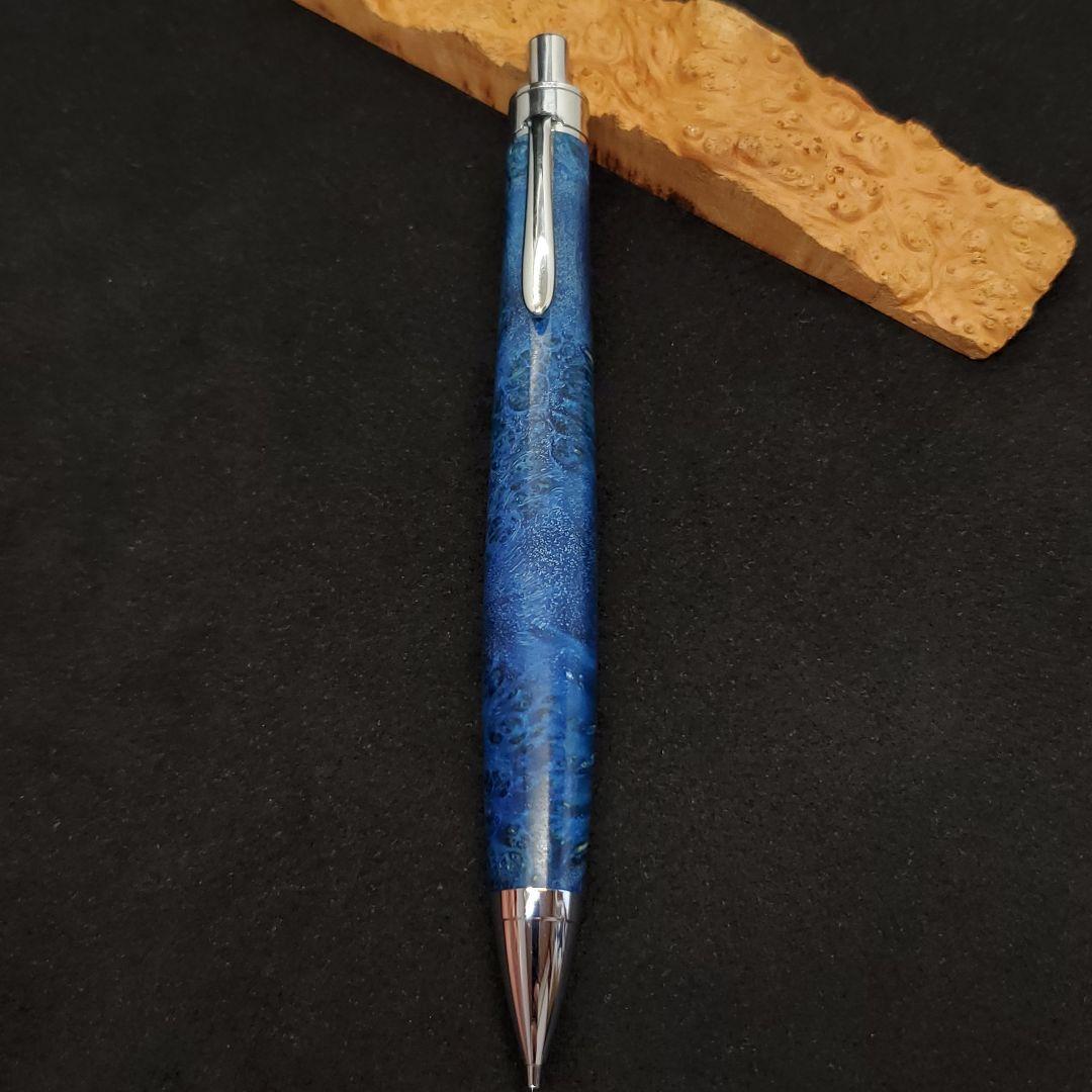 24Bハンドメイド木軸シャーペンスタビライズドウッド青 - メルカリ