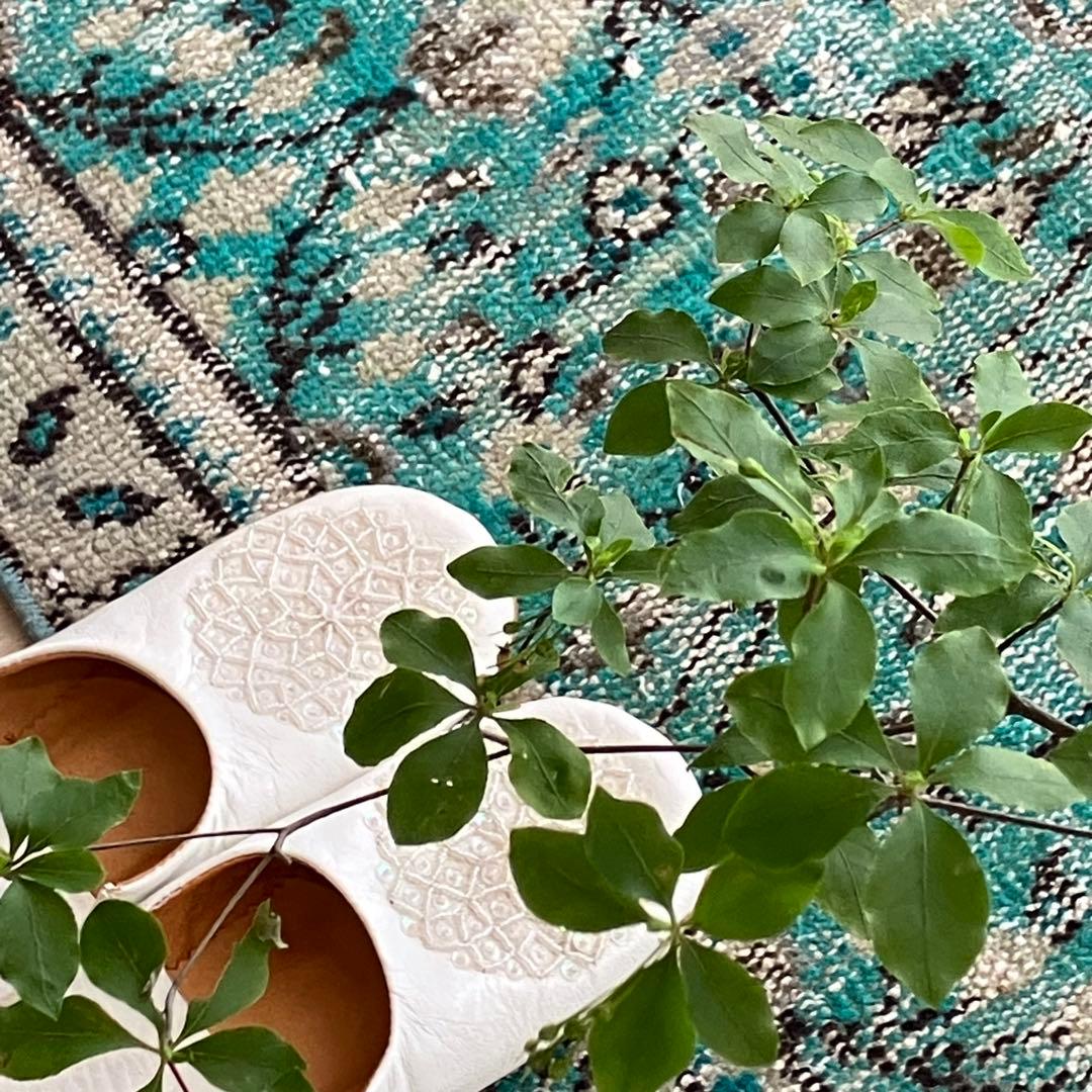 スカイブルー✳︎91×192✳︎ペールグレー 満載フラワー トルコ