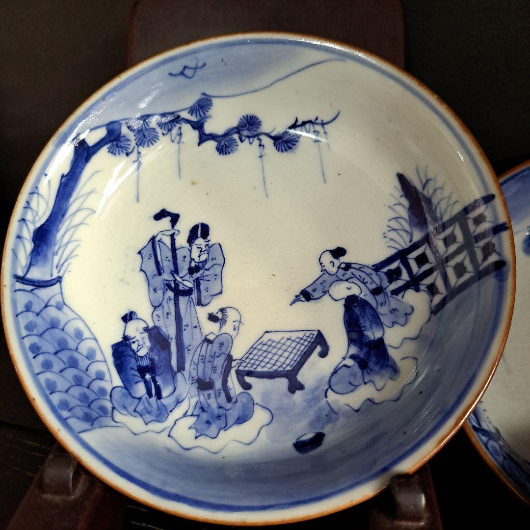 古伊万里　江戸中　 成化年製　小鉢 　人物囲碁図　縁朱 五客揃　極上 上物・真物保証】伊万里色絵兎文蓋物碗 5客揃／江戸幕末期／共箱付き