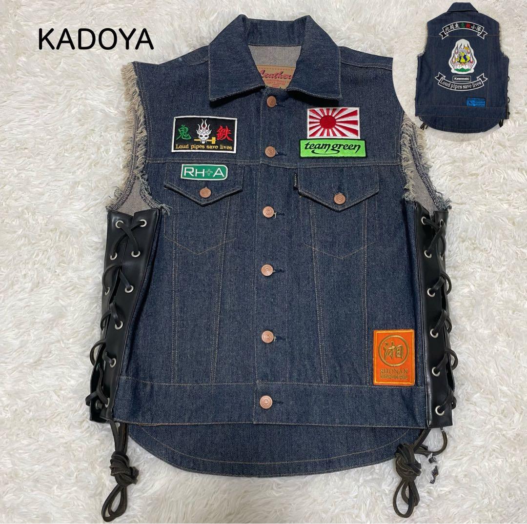 極美品】KADOYA デニムベスト ワッペン LL - メルカリ