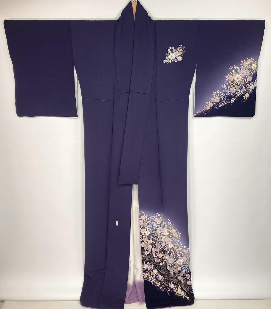 翠山工房 辻が花 絞り やまと誂製 袷 訪問着 正絹 紫 黒 紫紺 1357