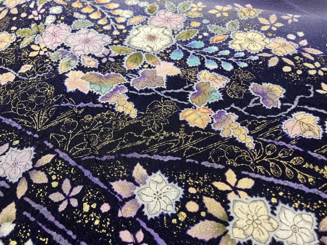 翠山工房 辻が花 絞り やまと誂製 袷 訪問着 正絹 紫 黒 紫紺 1357