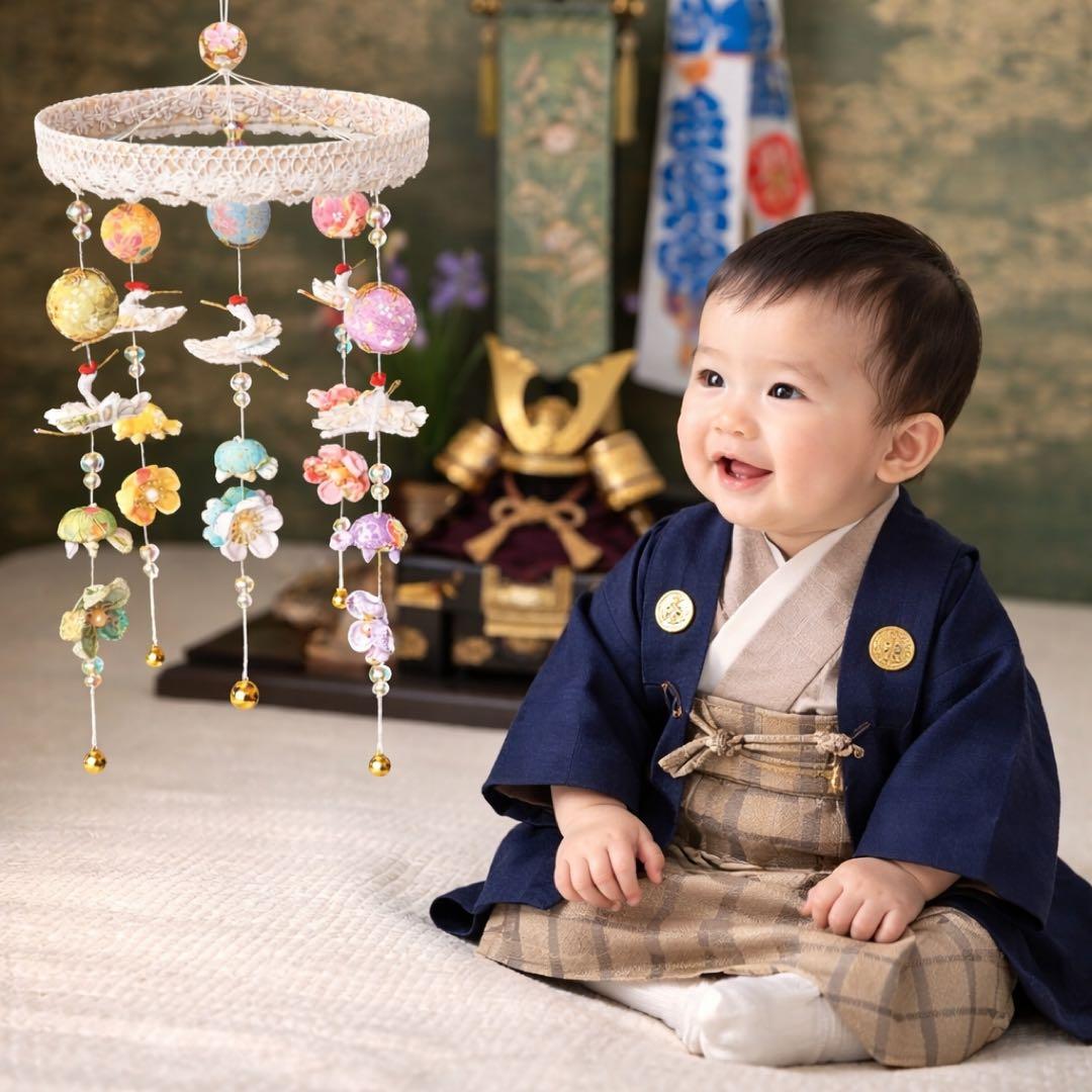 つるし雛 初節句 端午の節句 鶴と亀の吊るし飾り つまみ細工 縁起物