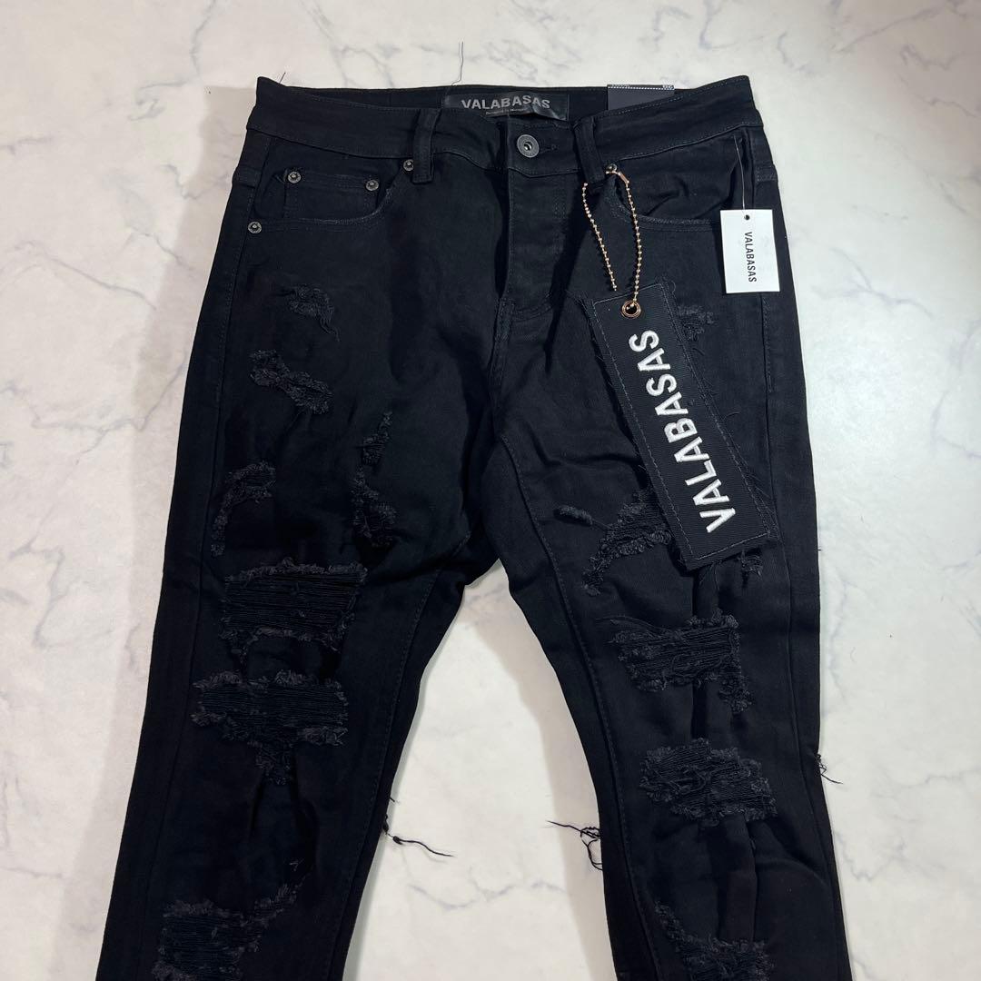 valabasas バラバサス クラッシュスキニーフレアデニム ブラック 29