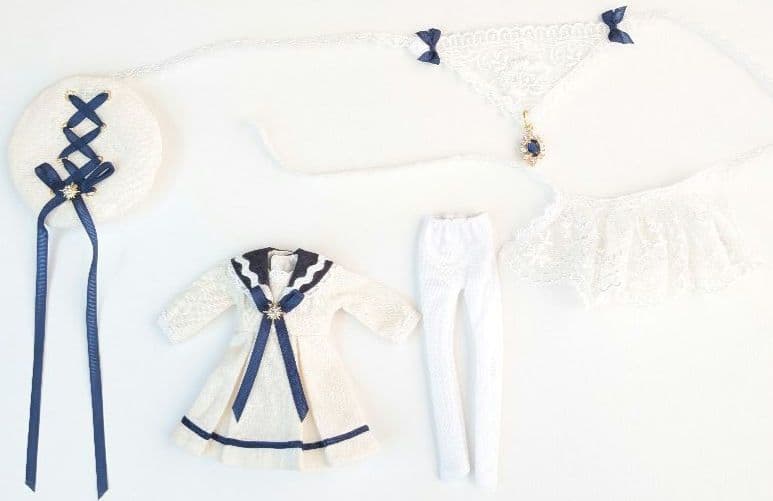 ピコニーモP専用】レースセーラーワンピース ホワイト×ネイビー 897