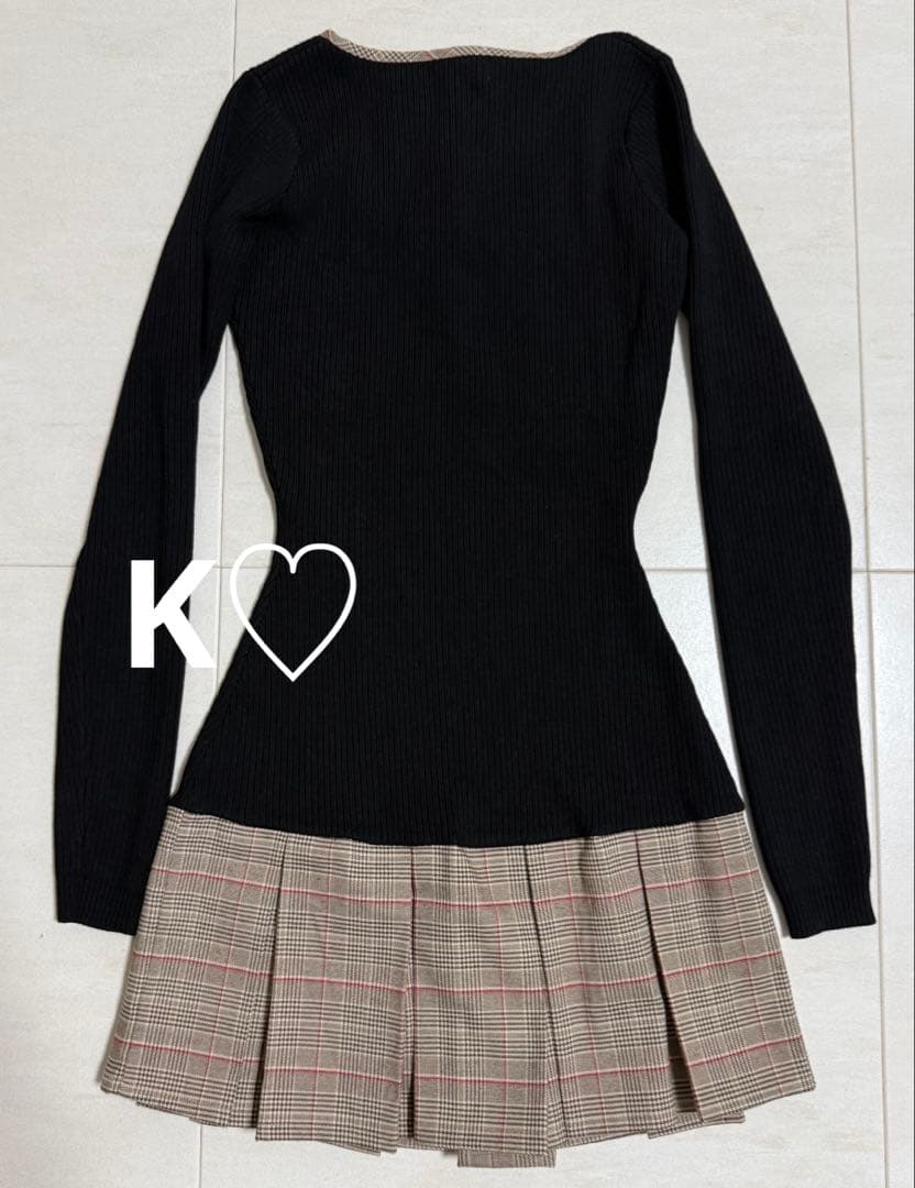 Darich ダーリッチ ポイントチェックニットミニワンピース BLK Free