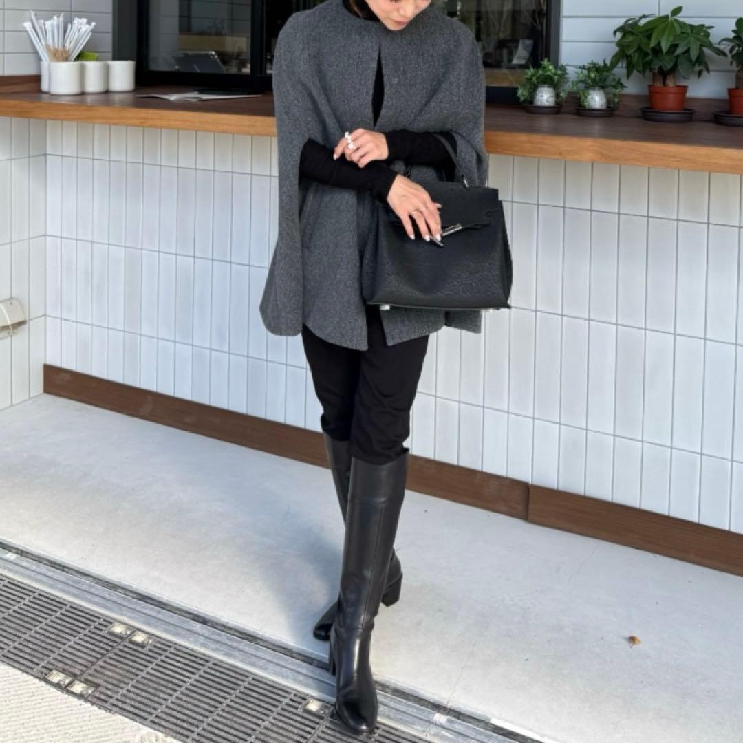 新品【インターファクトリー】ノーカラーケープコート グレー ポンチョ