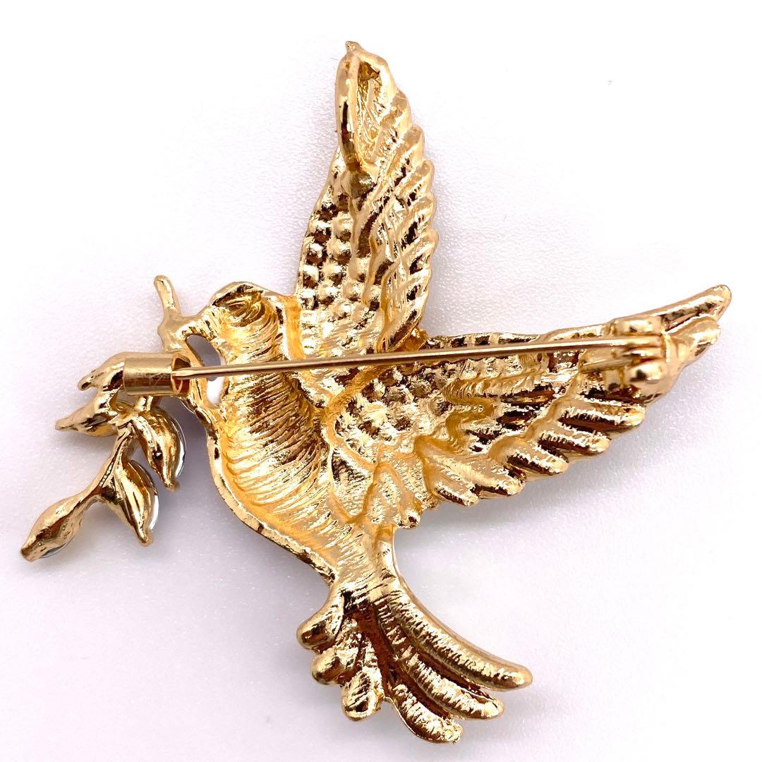 鳥×枝モチーフ ブローチ ラインストーン 北欧風 上品 可愛い きれいめ