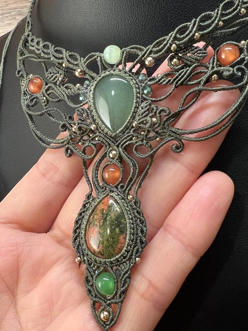 handmade_Luna】マクラメ× アベンチュリン ユナカイト ネックレス